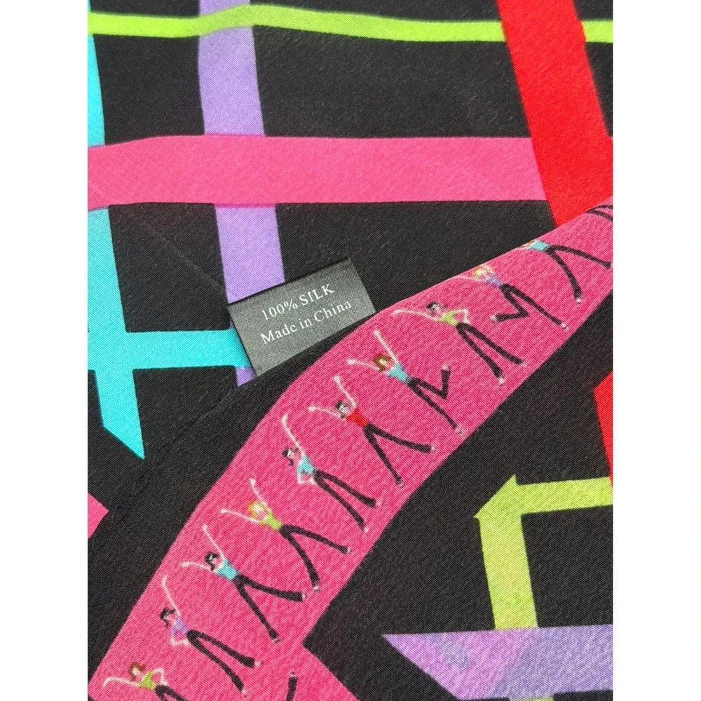 Creative Memories Silk Scarf Multicolor Geometric Lattice Figure Print 11x59‎